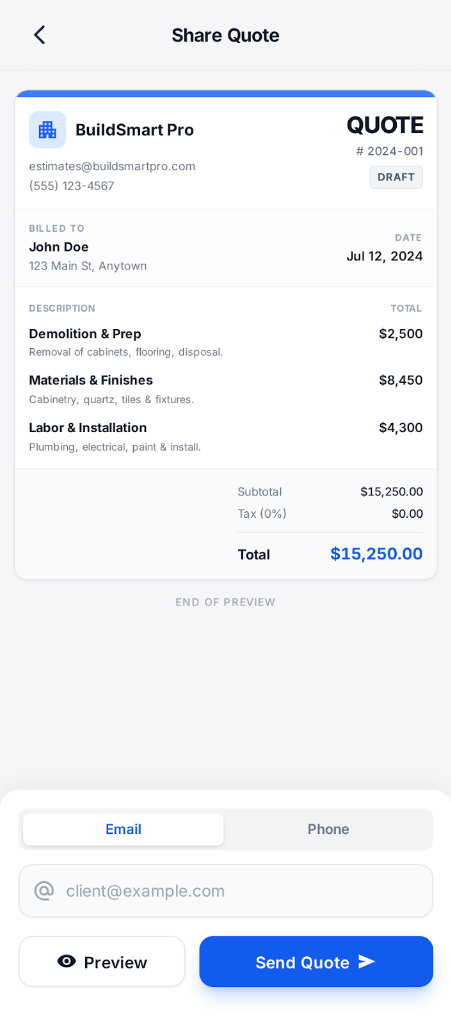 Instant Quote Generated